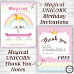 Unicorn Birthday Party Invitations And Thank You Notes   Free   Free Printable Unicorn Birthday Invitations