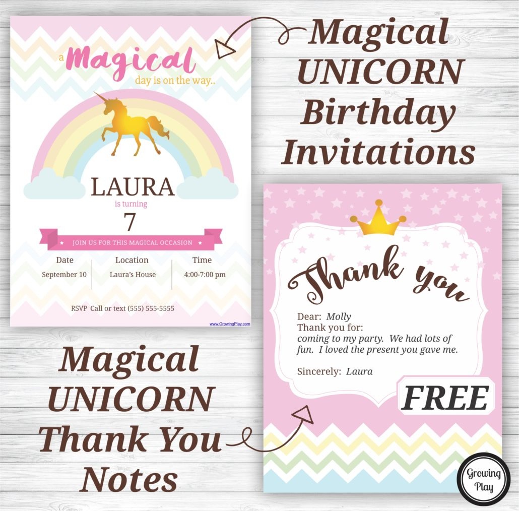 Unicorn Birthday Party Invitations And Thank You Notes - Free - Free Printable Unicorn Birthday Invitations