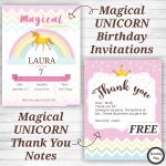 Unicorn Birthday Party Invitations And Thank You Notes   Free   Play Date Invitations Free Printable