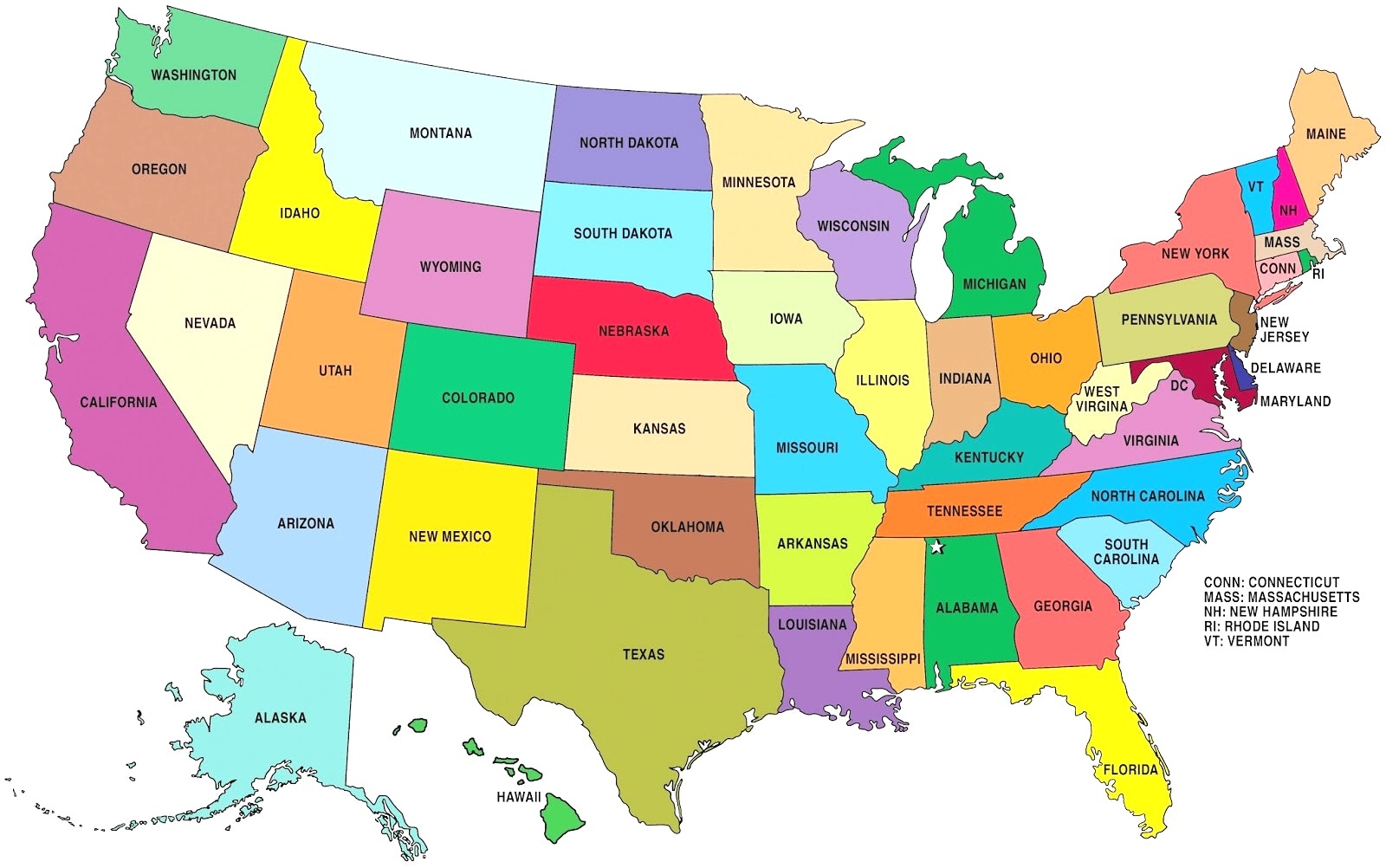 Labeled Us Map Printable