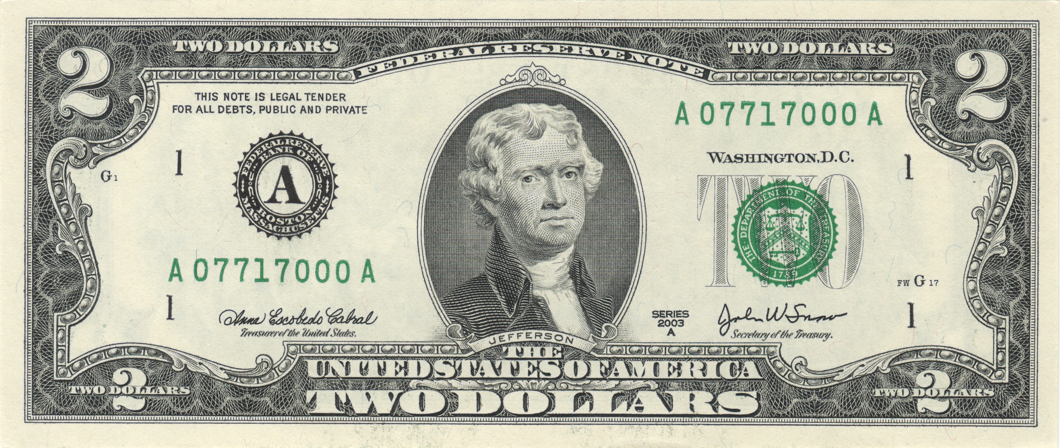 United States Two-Dollar Bill - Wikipedia - Free Printable Million Dollar Bill