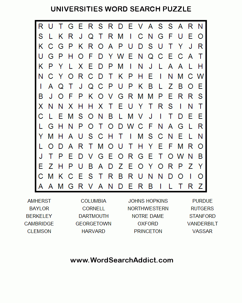 Universities Printable Word Search Puzzle - Free Printable Word Search Puzzles