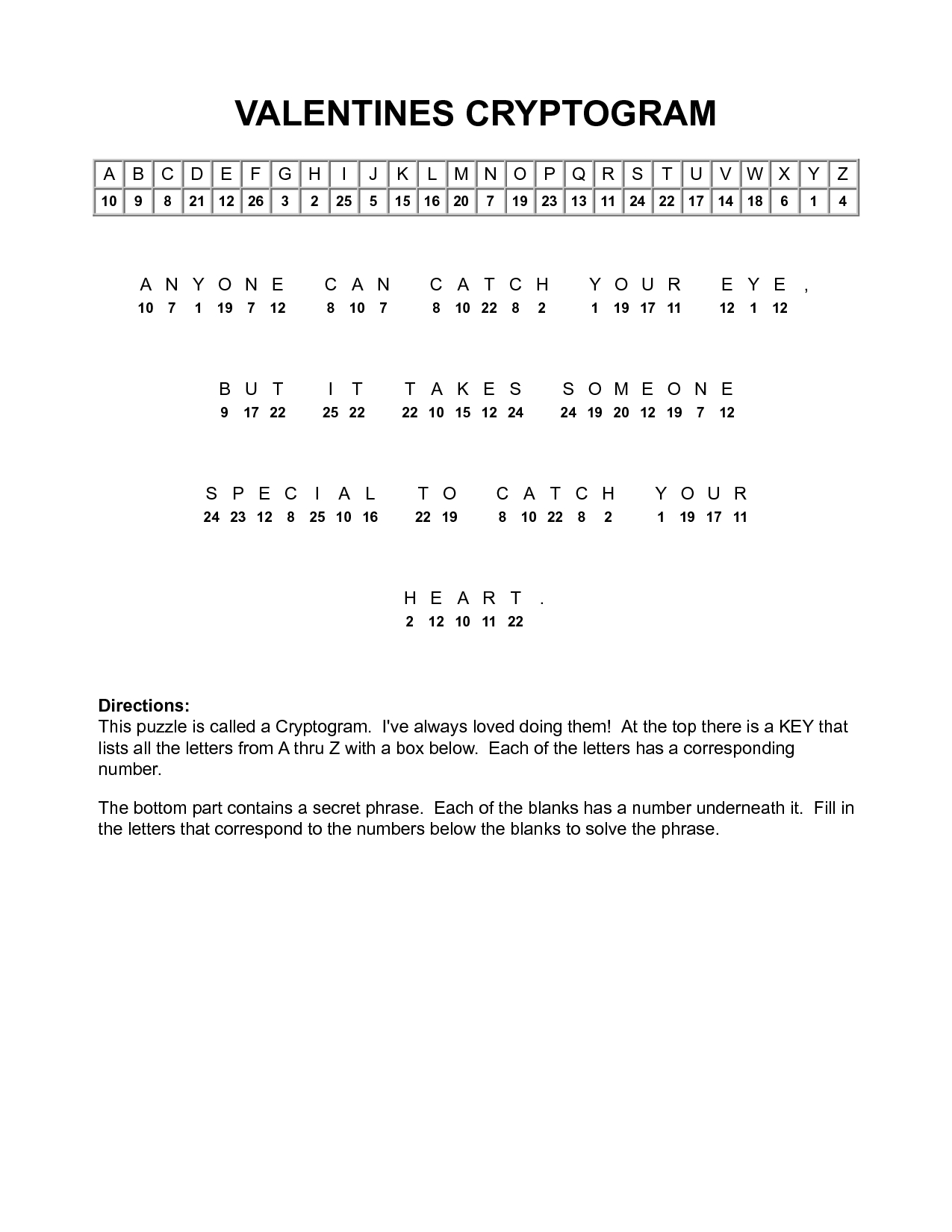 Free Printable Cryptograms With Answers Free Printable A to Z