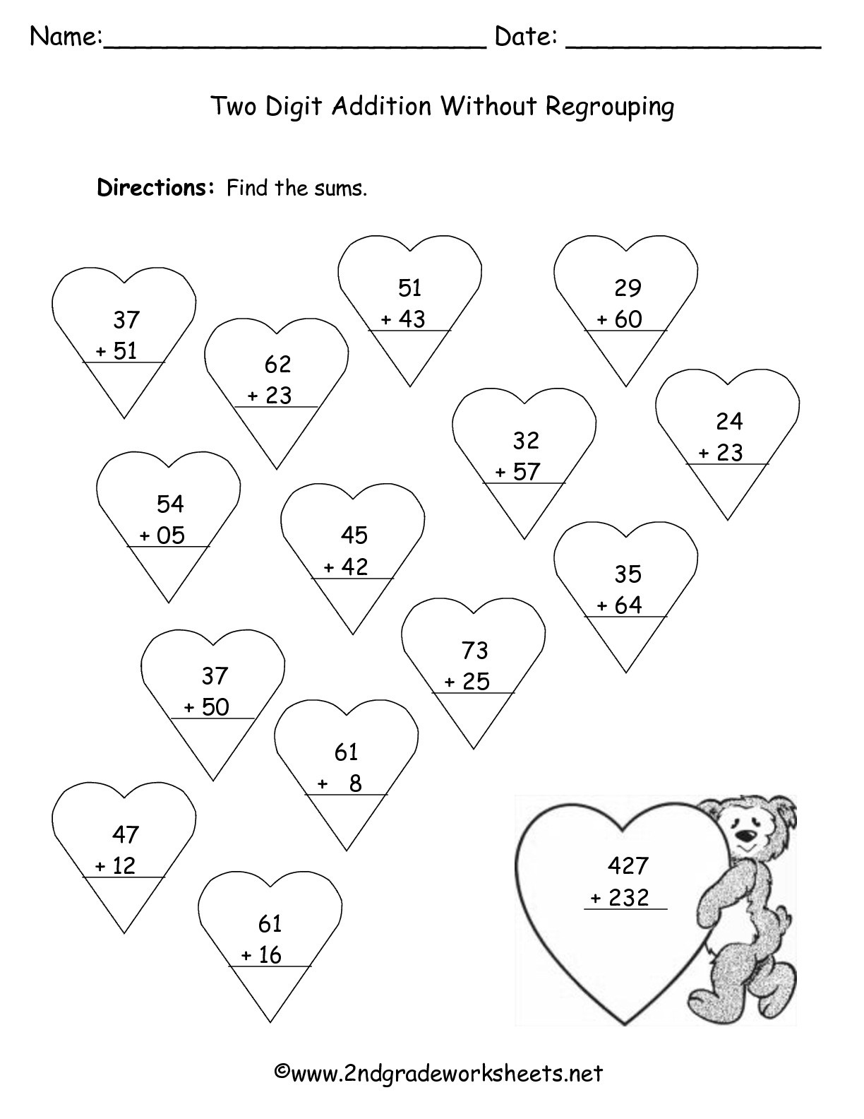 Valentine's Day Math Simple Addition Worksheet Squarehead Teachers
