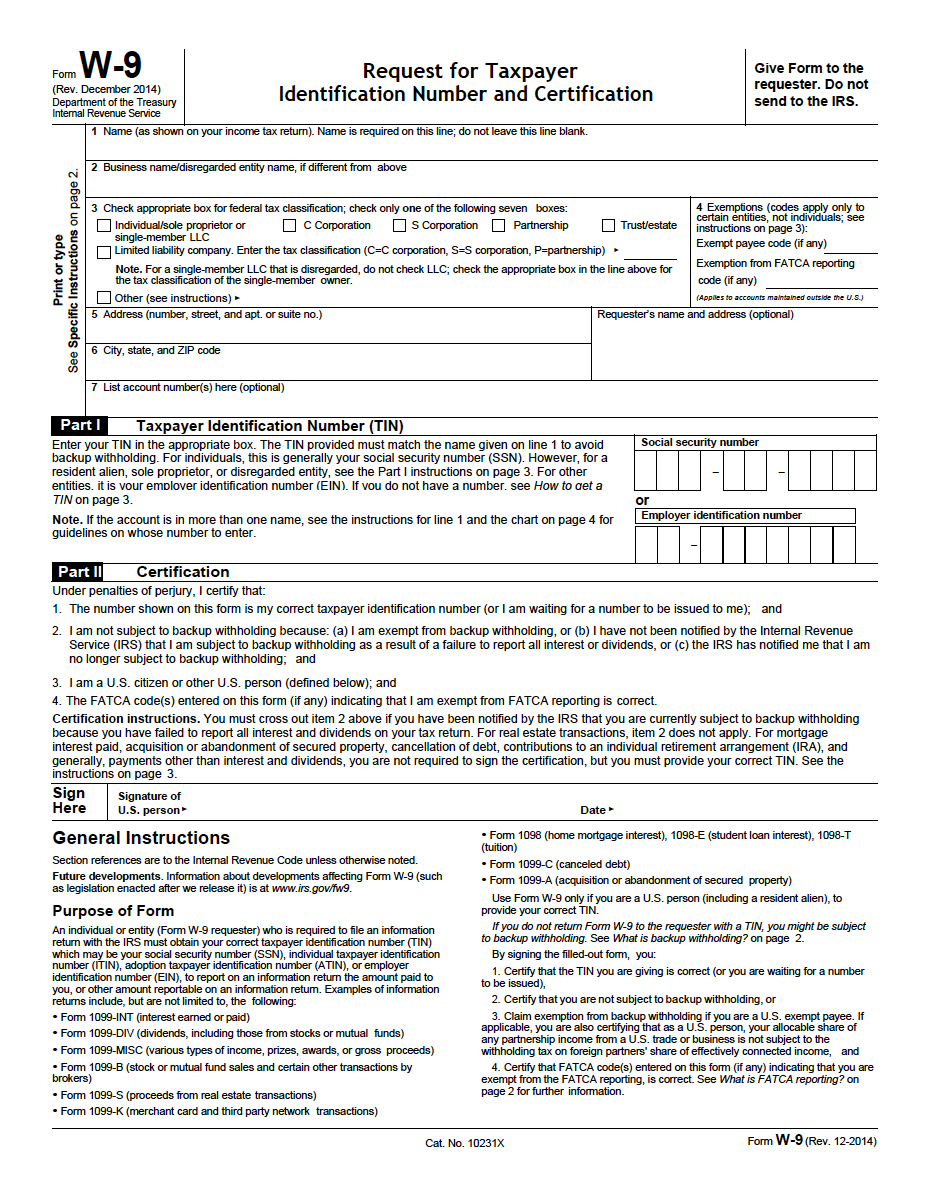 W-9 Request For Taxpayer Identification Number And Certification Pdf - W9 Free Printable Form 2016