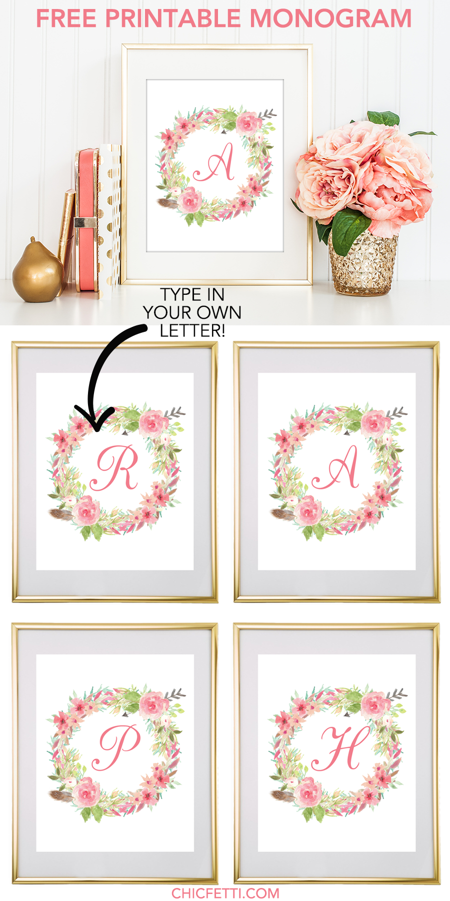 Watercolor Floral Wreath Monogram Maker | Free Printable Monograms - Free Printable Monogram
