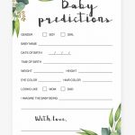 Watercolor Leaves Baby Predictions Game Printable  Baby Shower   Baby Prediction And Advice Cards Free Printable