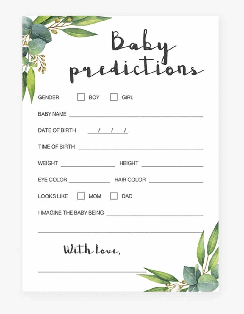 Watercolor Leaves Baby Predictions Game Printable- Baby Shower - Baby Prediction And Advice Cards Free Printable