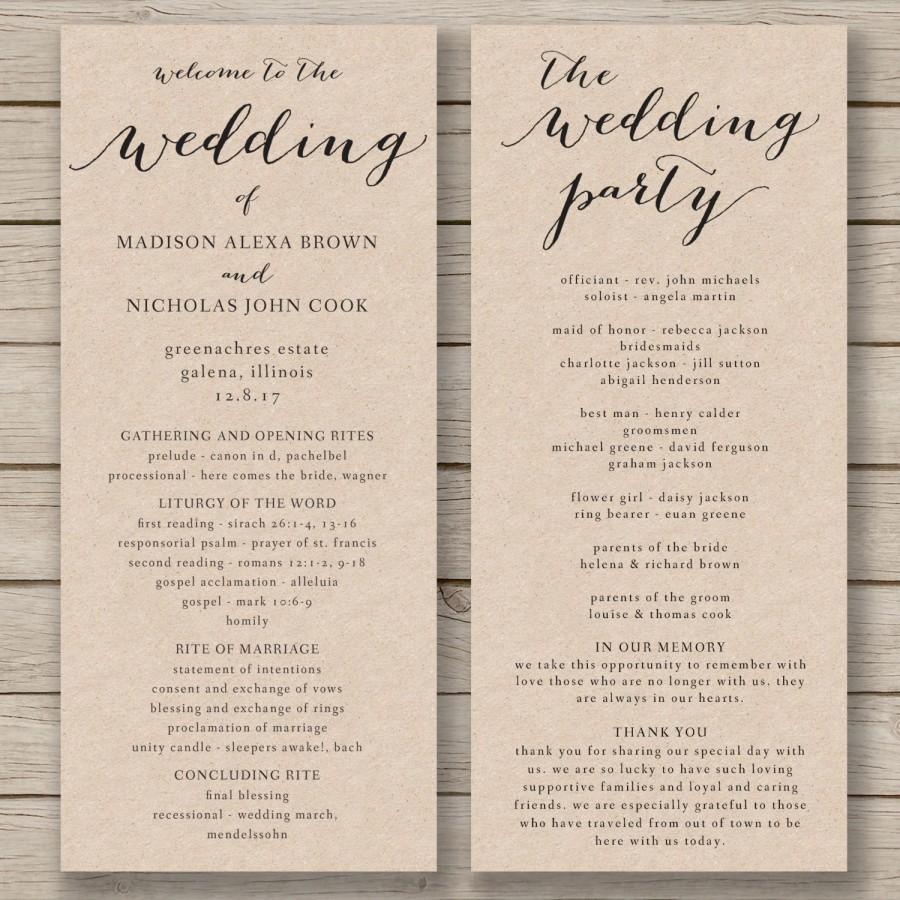 Wedding Program Template - Printable Wedding Program - Diy Editable - Free Printable Wedding Program Templates Word