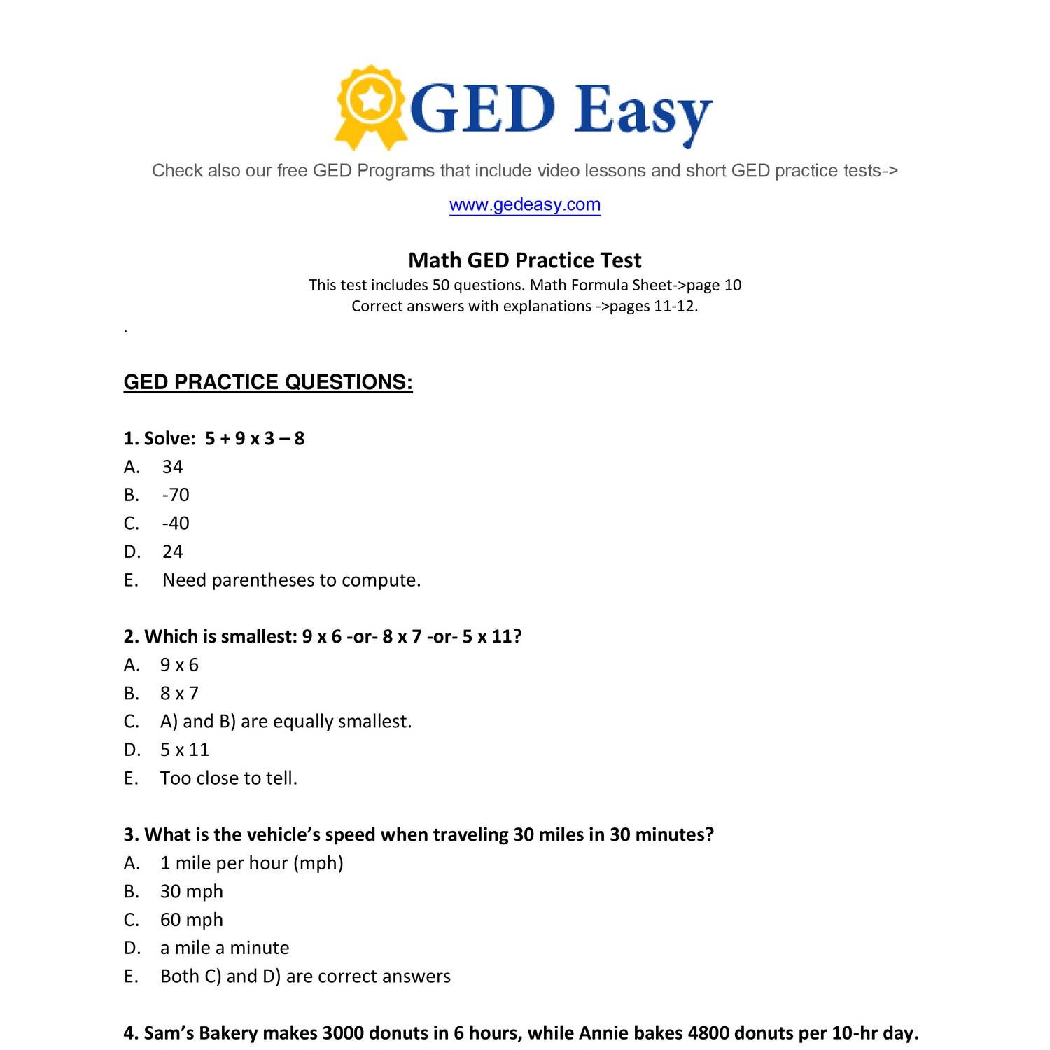 Ged Math Practice Test Free Printable Free Printable A To Z