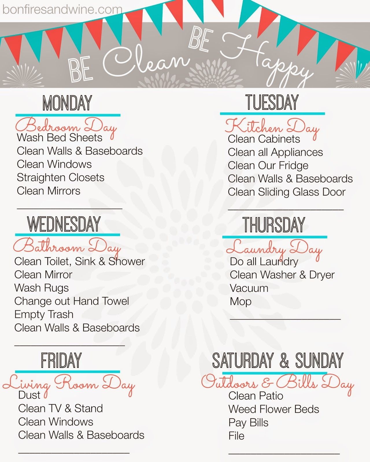 Weekly Cleaning Schedule {Free Printable} | Home Organization - Free Printable Cleaning Schedule
