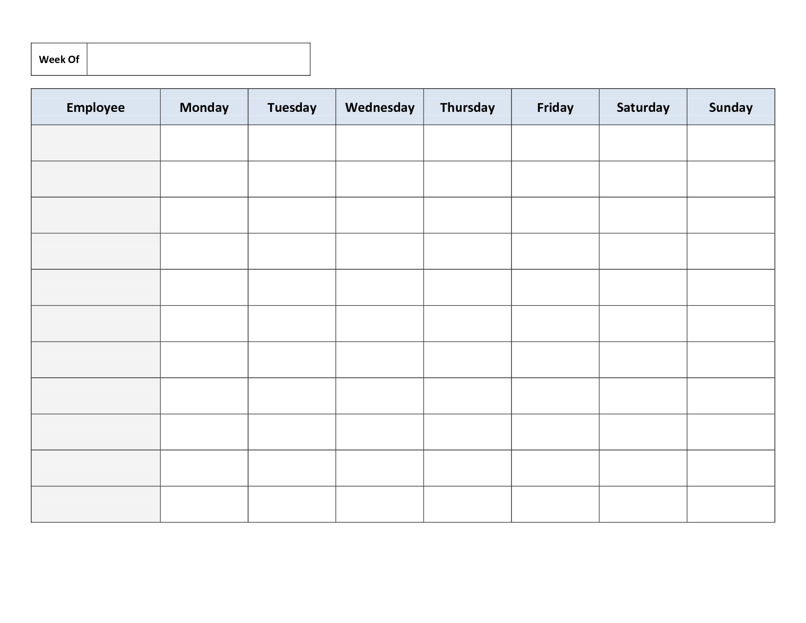 Weekly Employee Work Schedule Template. Free Blank Schedule.pdf - Free Printable Documents