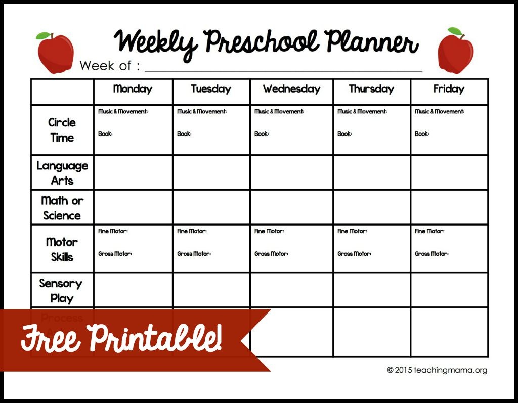 Weekly Preschool Planner {Free Printable} - Free Printable Preschool Teacher Resources