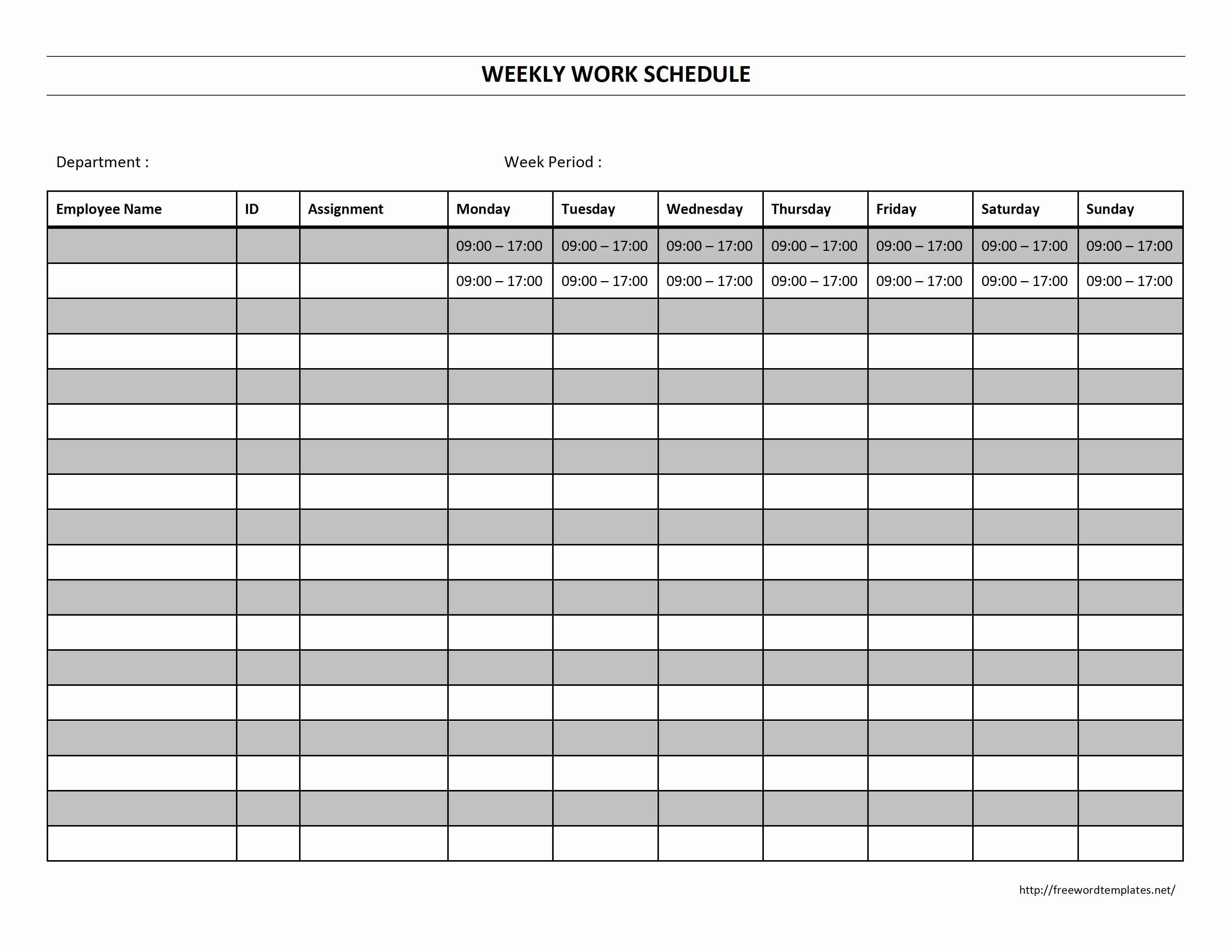 Weekly Work Schedule Template E Printable Employee Sample Plan Excel - Free Printable Weekly Work Schedule