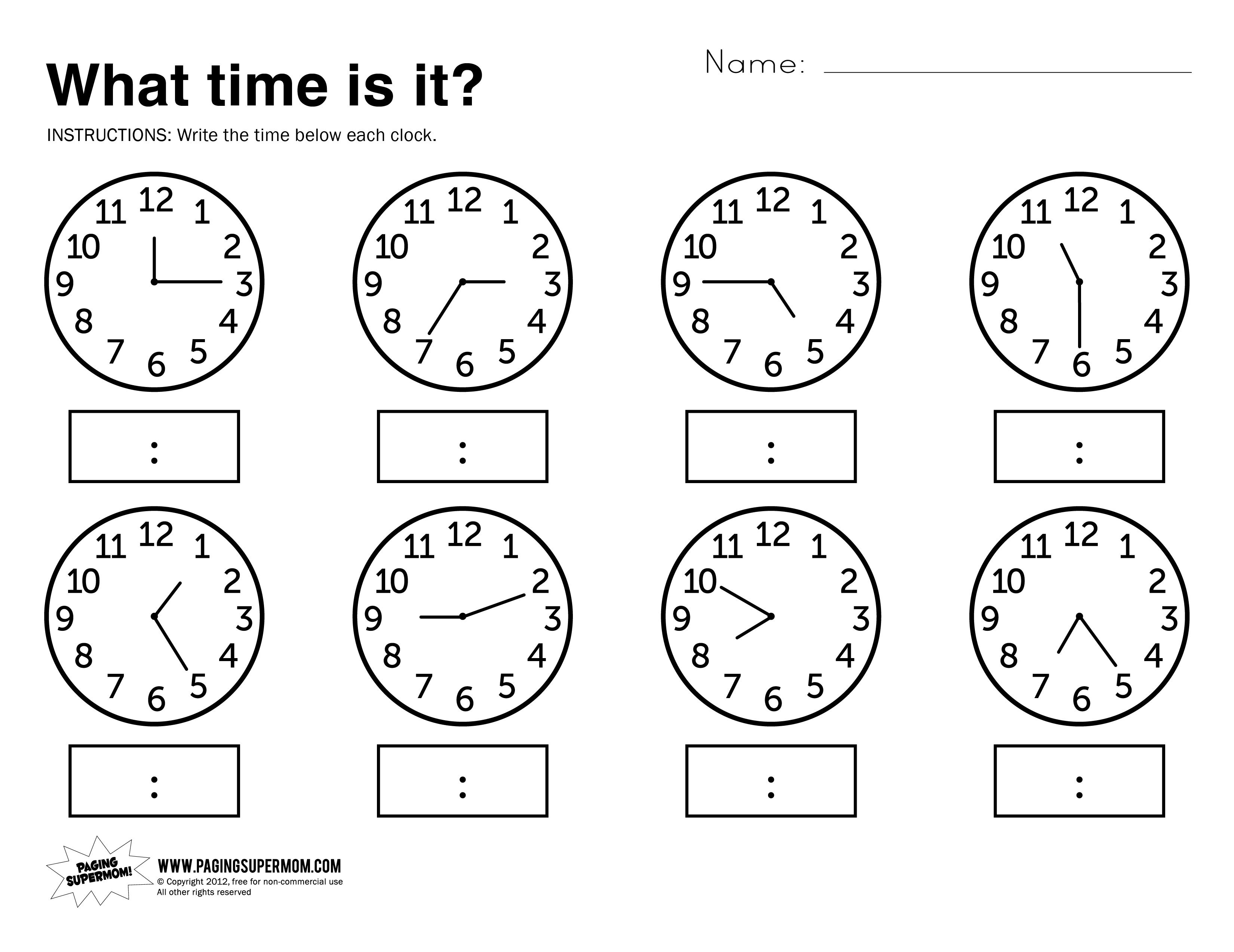 What Time Is It Printable Worksheet | Kolbie | Kindergarten - Free Printable Worksheets