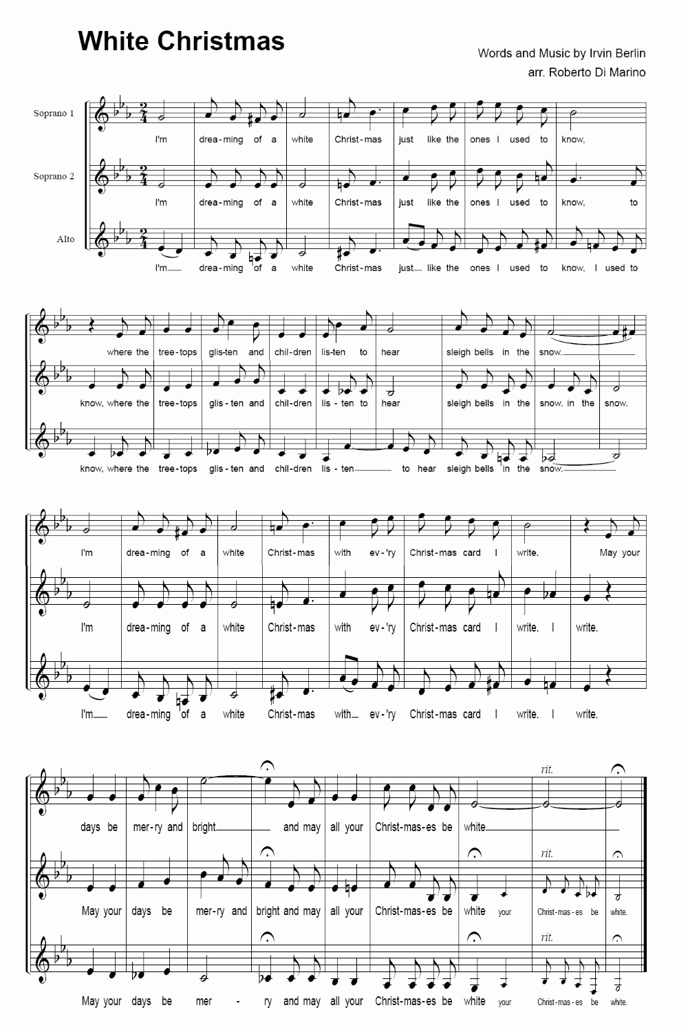 White Christmas Sheet Music - Free Score White Christmas - Free Printable Sheet Music Lyrics