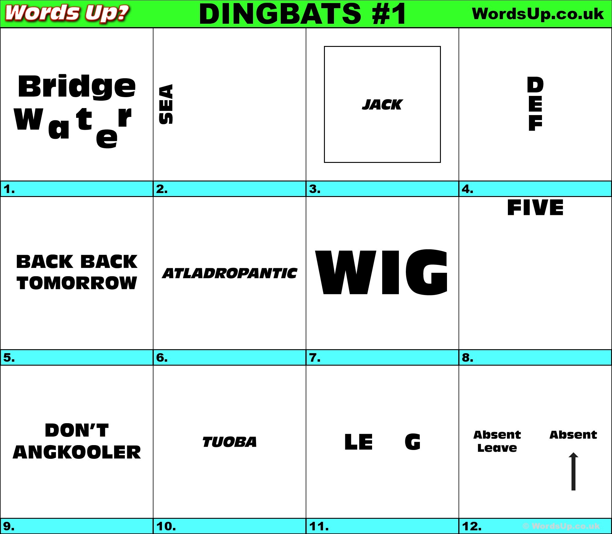 Words Up? Dingbat Puzzles - Free Printable Word Winks