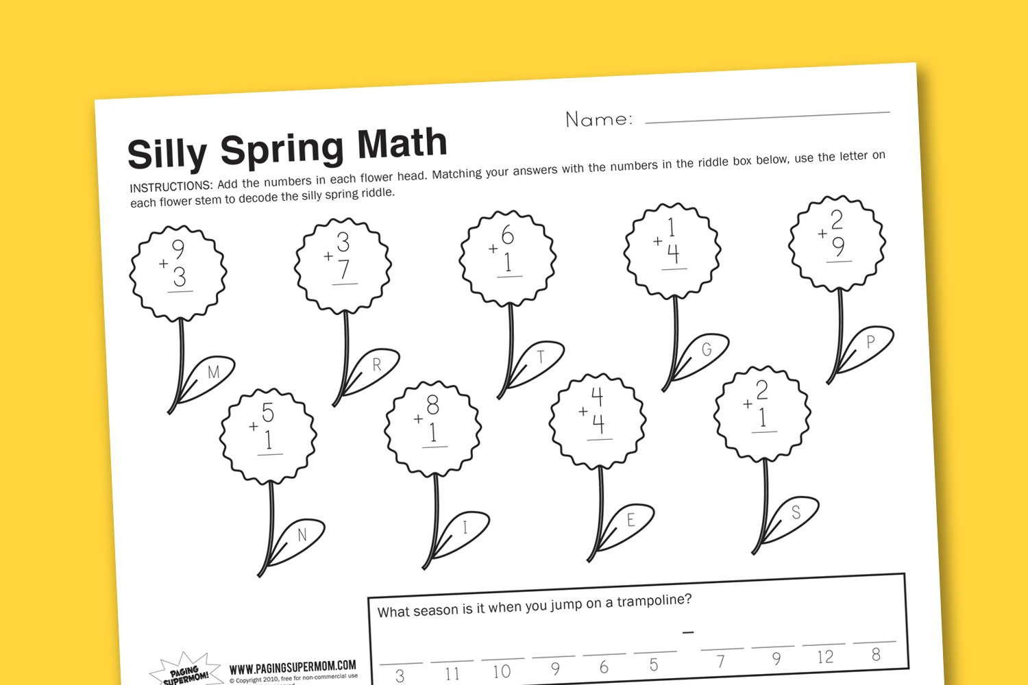 Worksheet Wednesday: Silly Spring Math - Paging Supermom - Free Printable Homework Worksheets