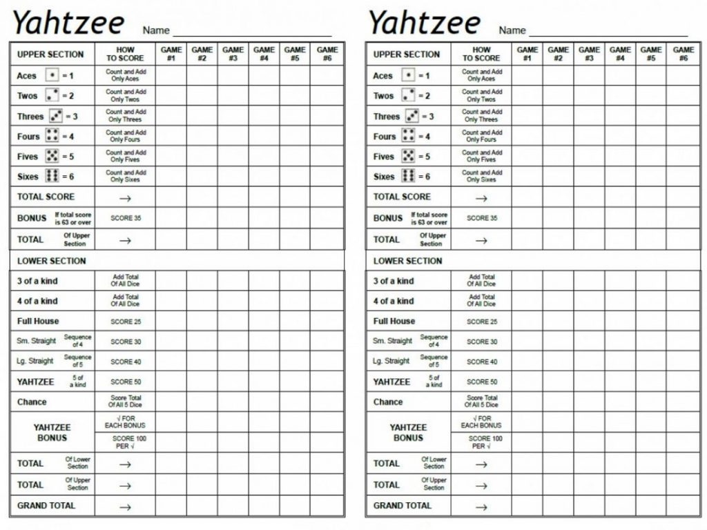 yahtzee score card free printable yahtzee score sheets free