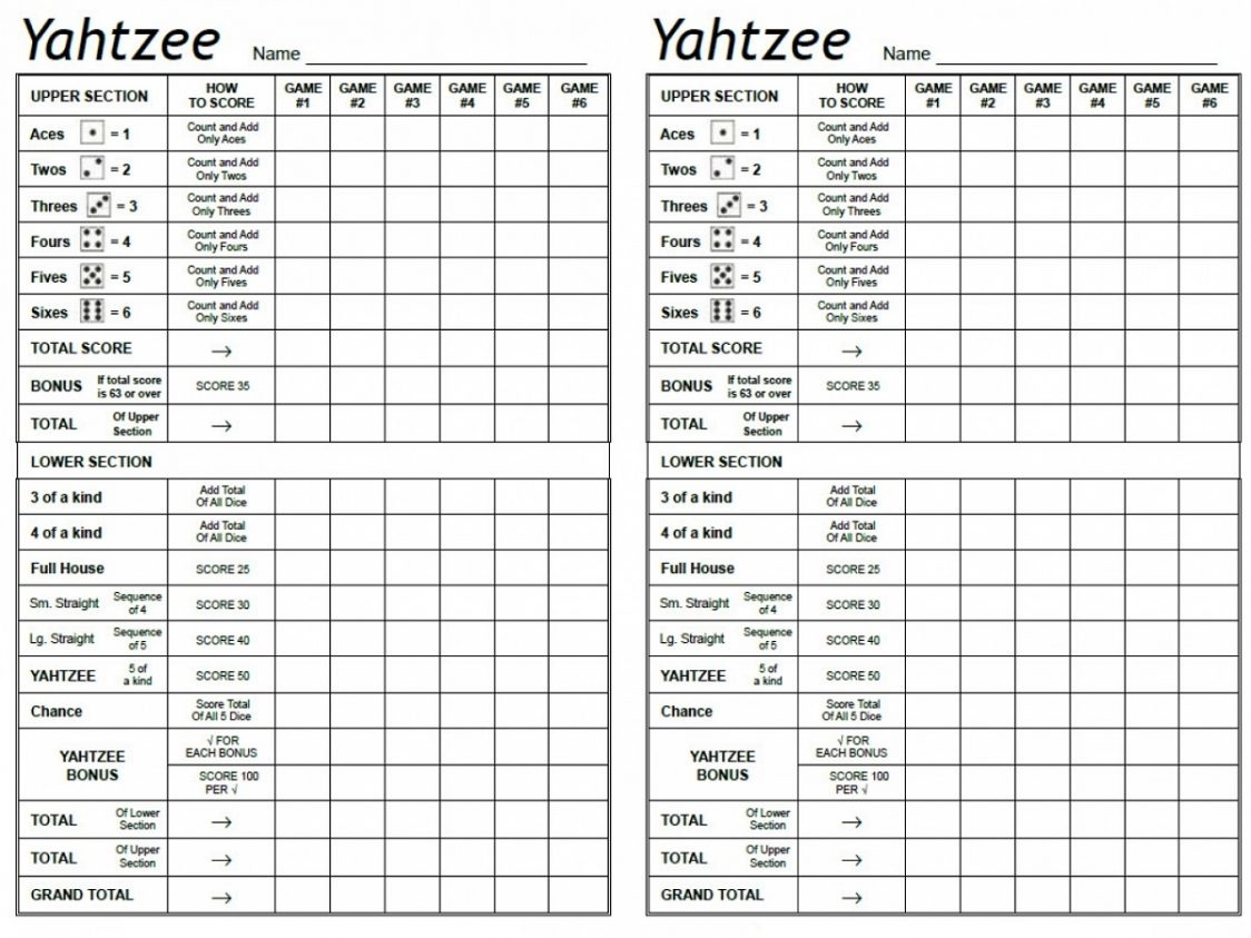 Yahtzee Score Sheets Printable Yahtzee Score Sheets Yahtzee Free