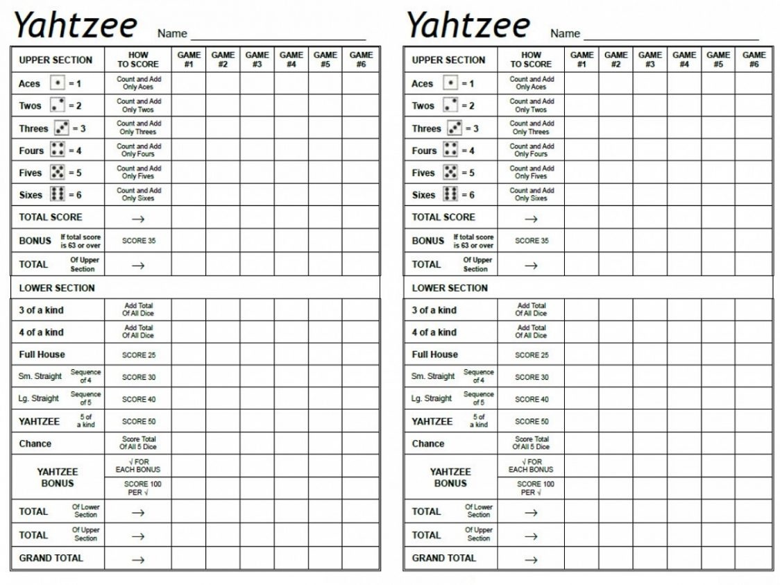 yahtzee score card free printable yahtzee score sheets