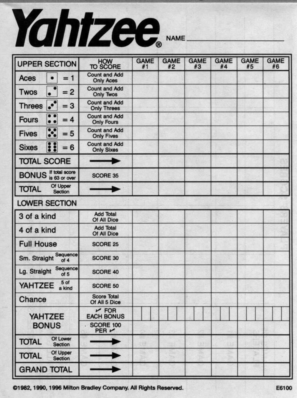 rules for yahtzee dice game