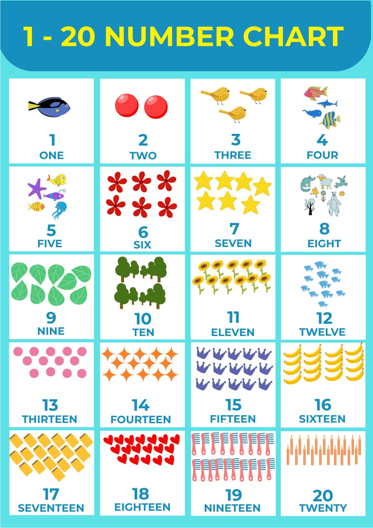 1-20 Number Chart In Illustrator, Pdf - Download | Template inside Free Printable Number Chart 1 20