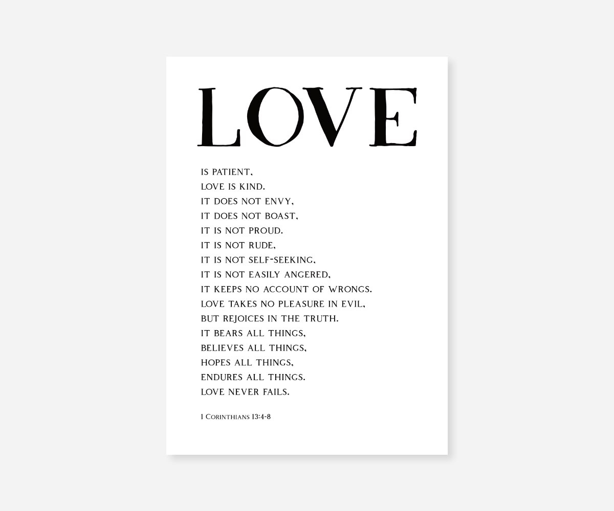 1 Corinthians 13:4-8 – Free Scripture Art with Love Is Patient Free Printable