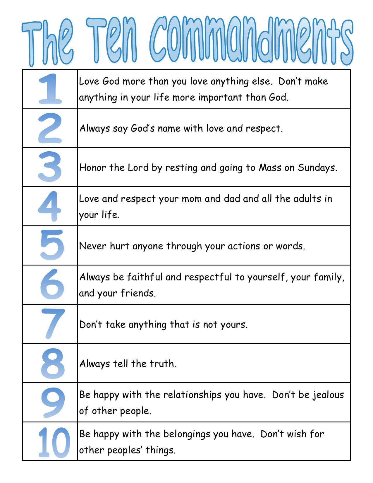10 Commandments Printable - Printable Bingo Cards within Free Catholic Ten Commandments Printable