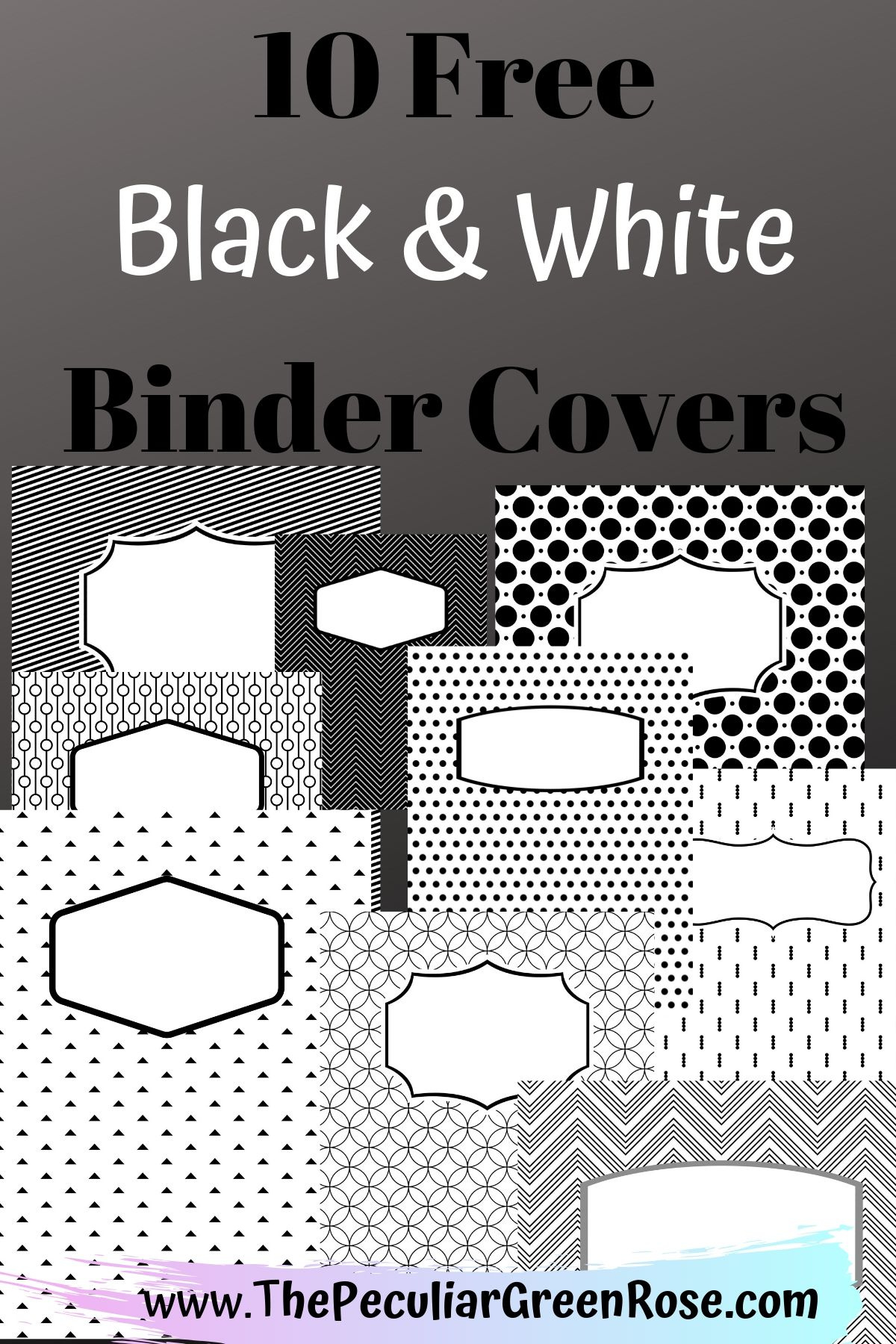 10 Free Variety Black & White Binder Covers - The Peculiar Green Rose pertaining to Free Editable Printable Binder Covers