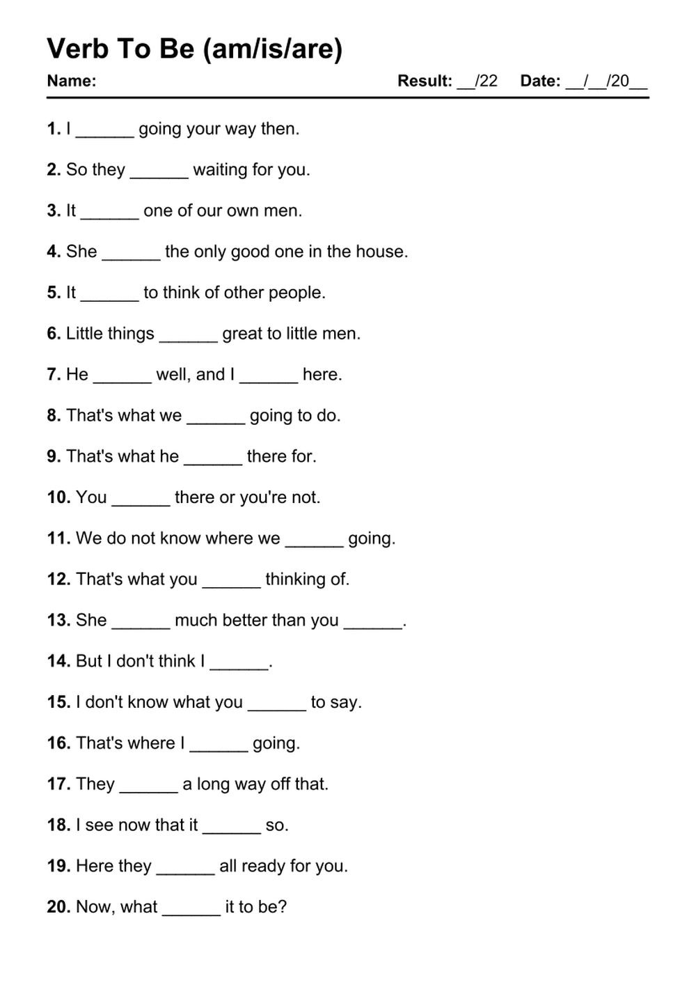 101 Verb To Be Pdf Worksheets With Answers [2103 Exercises within Free Printable Verb Worksheets