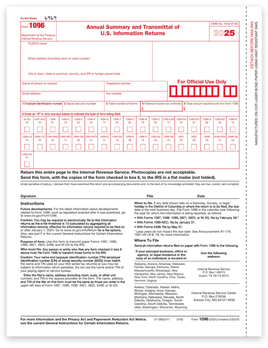 1096 Forms, Summary & Transmittal For 1099 Forms - Discounttaxforms in Free Printable 1096 Form 2015