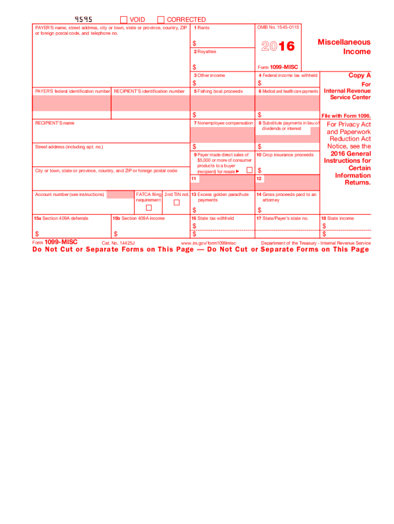 1099 Misc Form 2016 - Fill Online, Printable, Fillable, Blank intended for Free Printable 1099 Form 2016