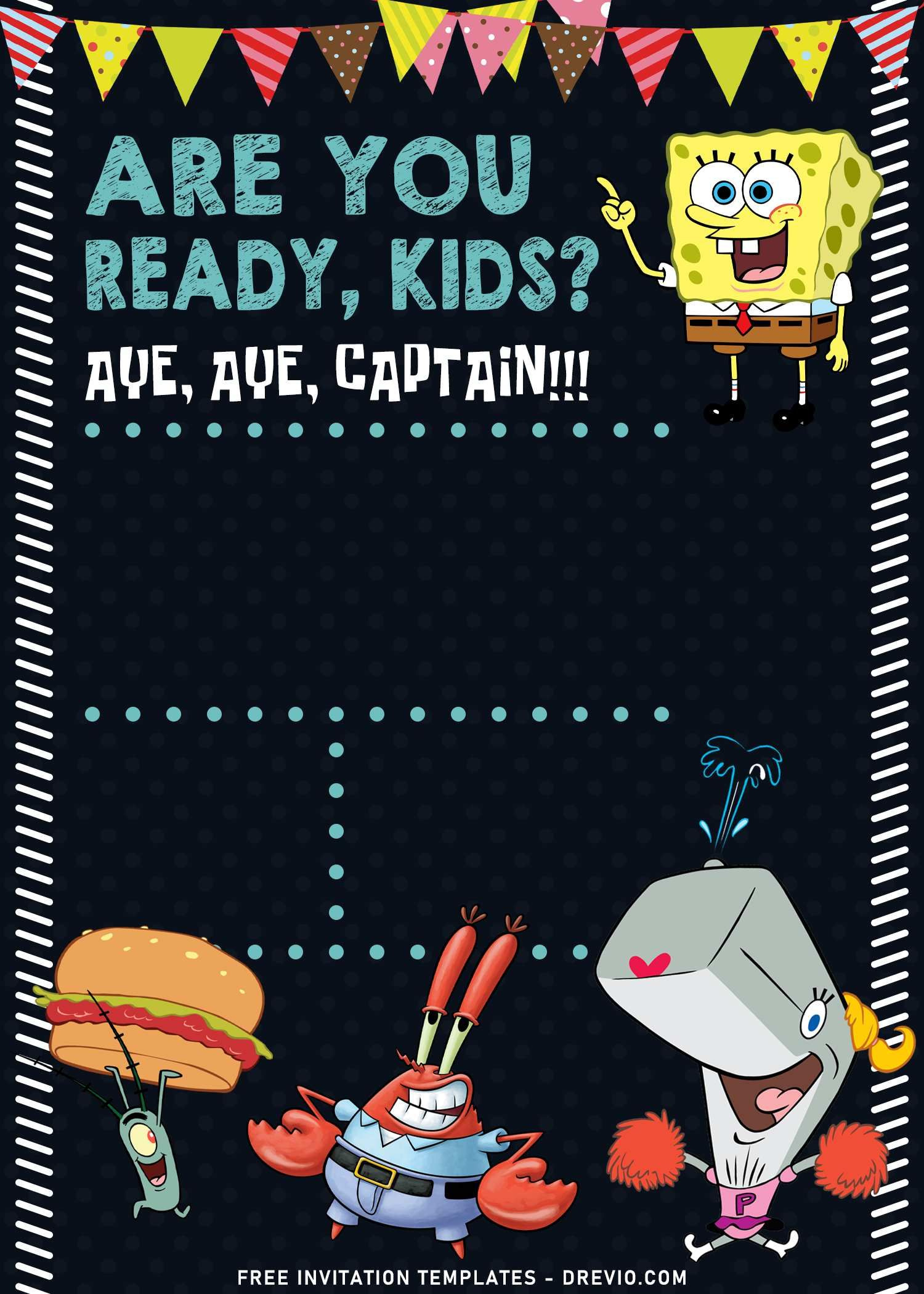 11+ Personalized Spongebob Chalkboard Birthday Invitation Templates with regard to Spongebob Free Printable Invitations