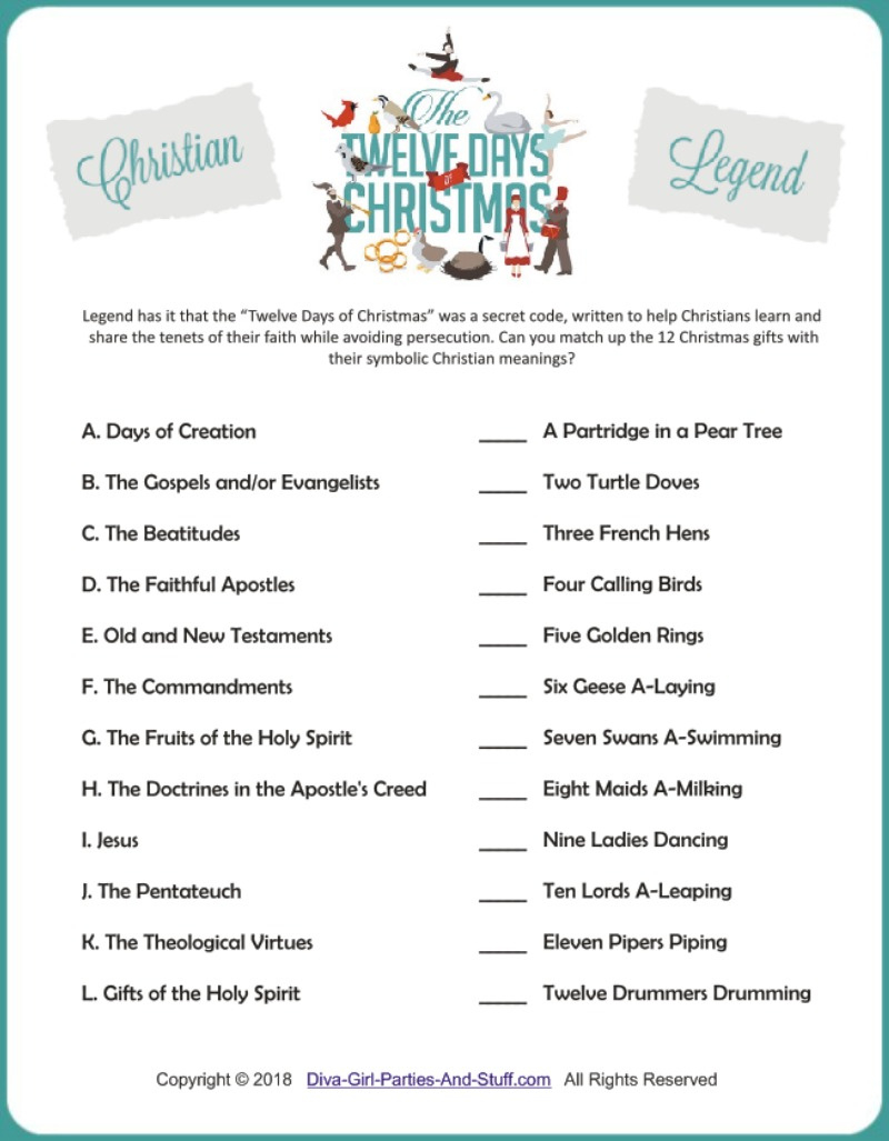 12 Days Of Christmas Legend Match Game - Diva Girl Parties inside Free Printable Religious Christmas Games
