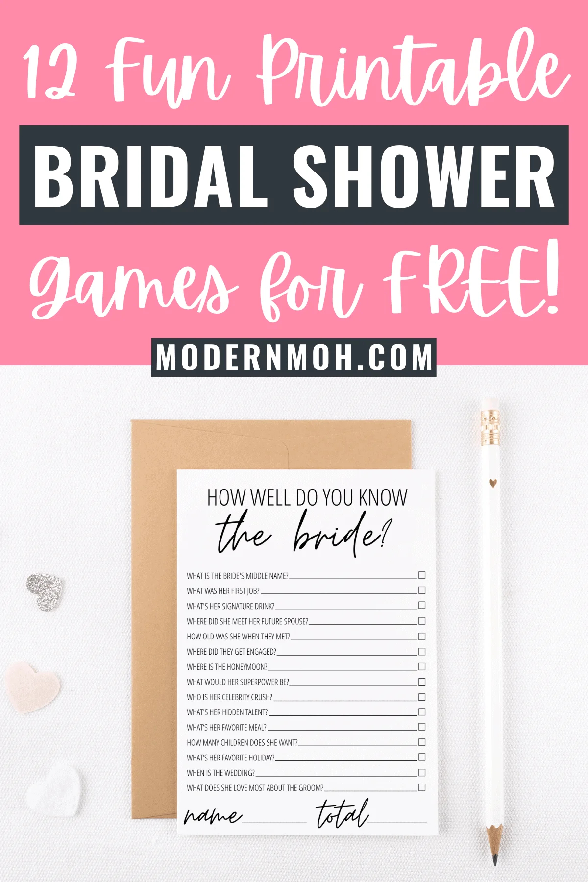 12 Free Printable Bridal Shower Games | Modern Moh with Free Bridal Shower Printable Decorations