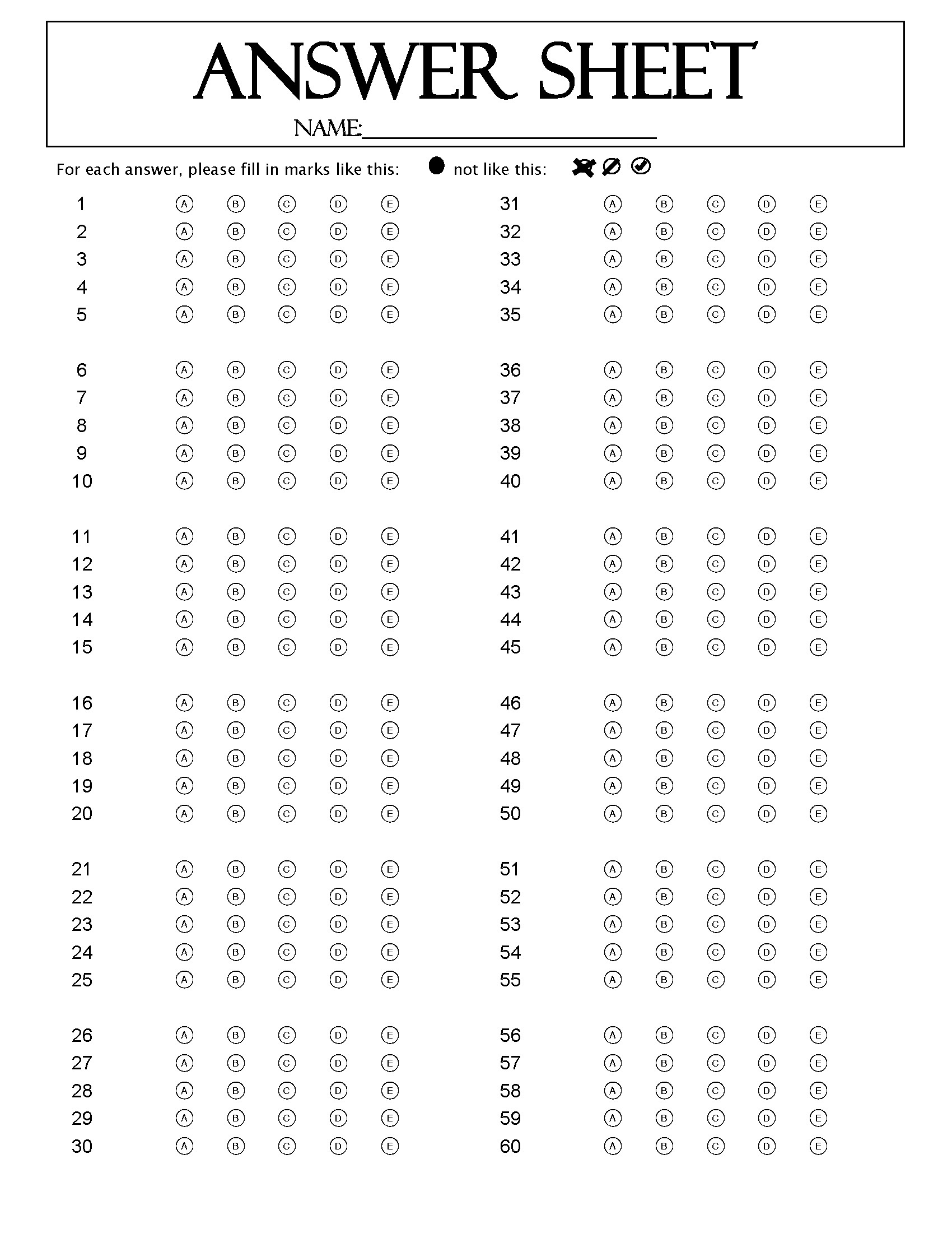 120 Question Answer Sheet ยท Remark Software inside Free Printable Bubble Answer Sheets