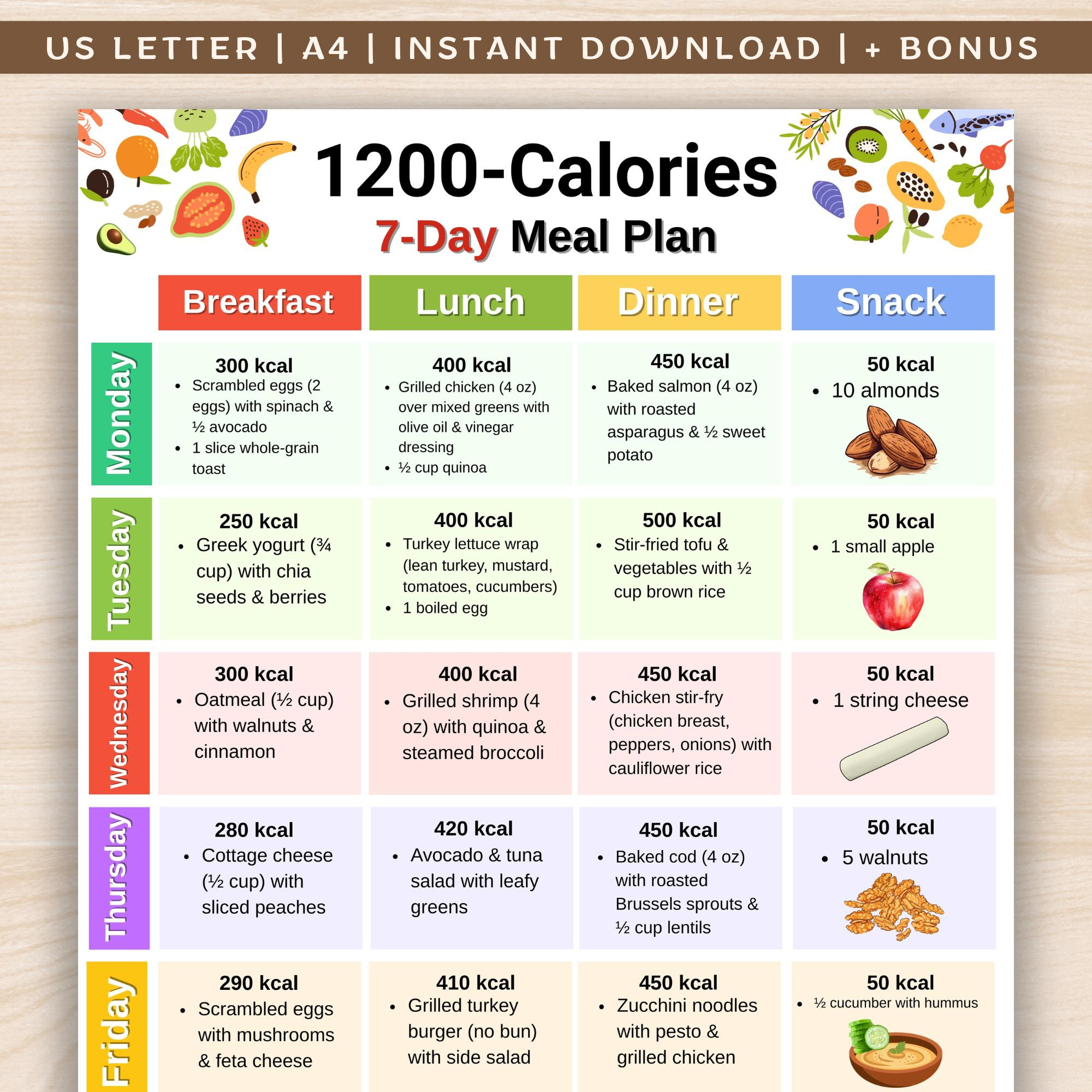 1200 Calories Diet Meal Plan, Low Calorie Food List Printable, 7 throughout Free Printable 1200 Calorie Diet Menu