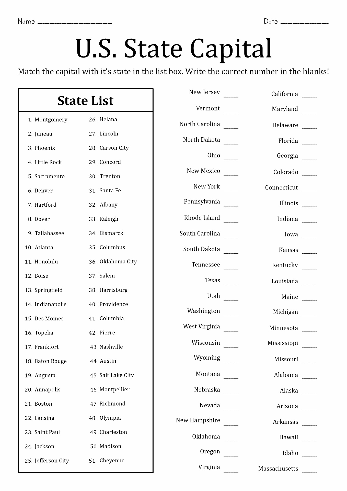 13 Fifty States Worksheets - Free Pdf At Worksheeto inside Free Printable States And Capitals Worksheets