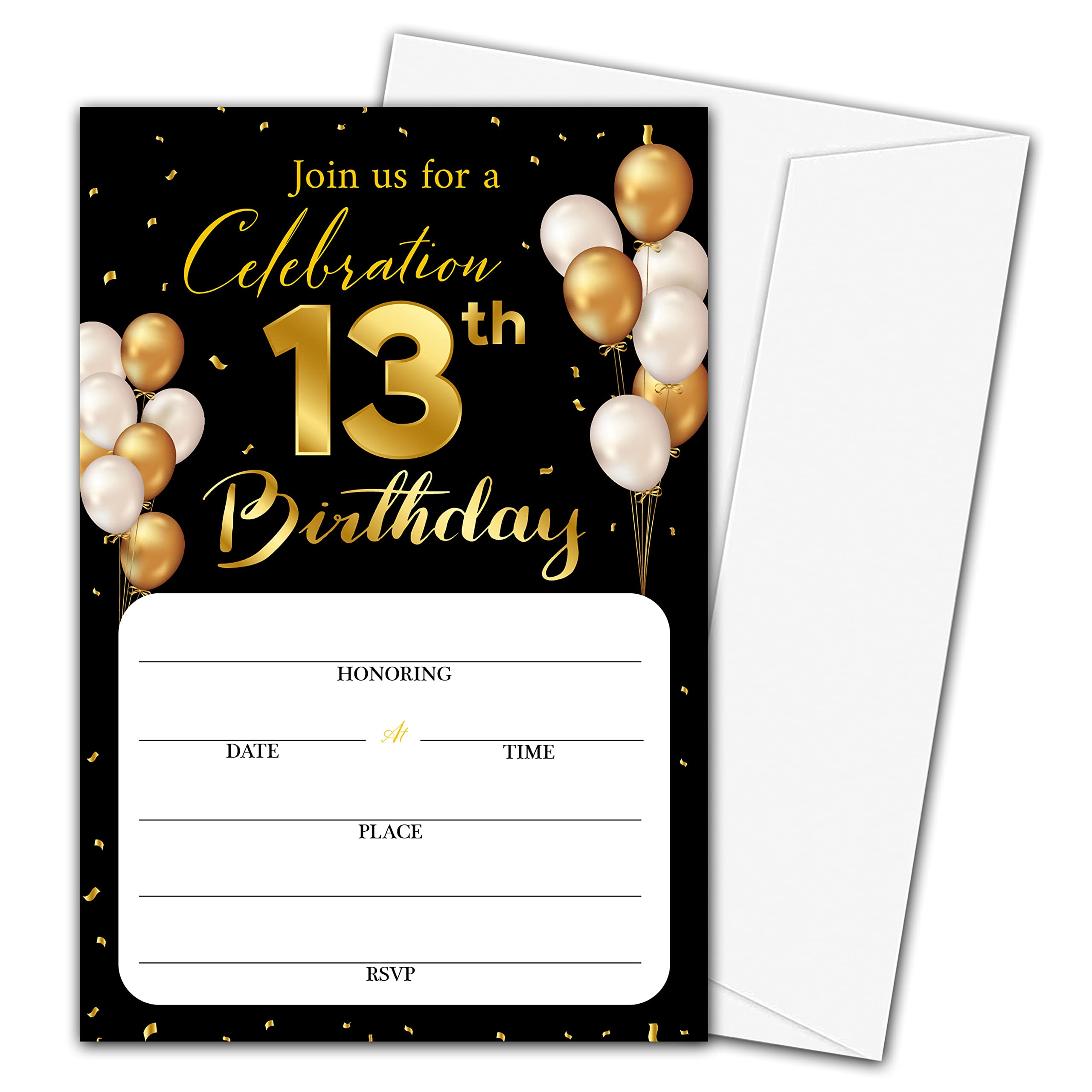 13Th Birthday Invitation Cards With Envelopes - Classic Gold Theme with regard to 13Th Birthday Party Invitations Printable Free