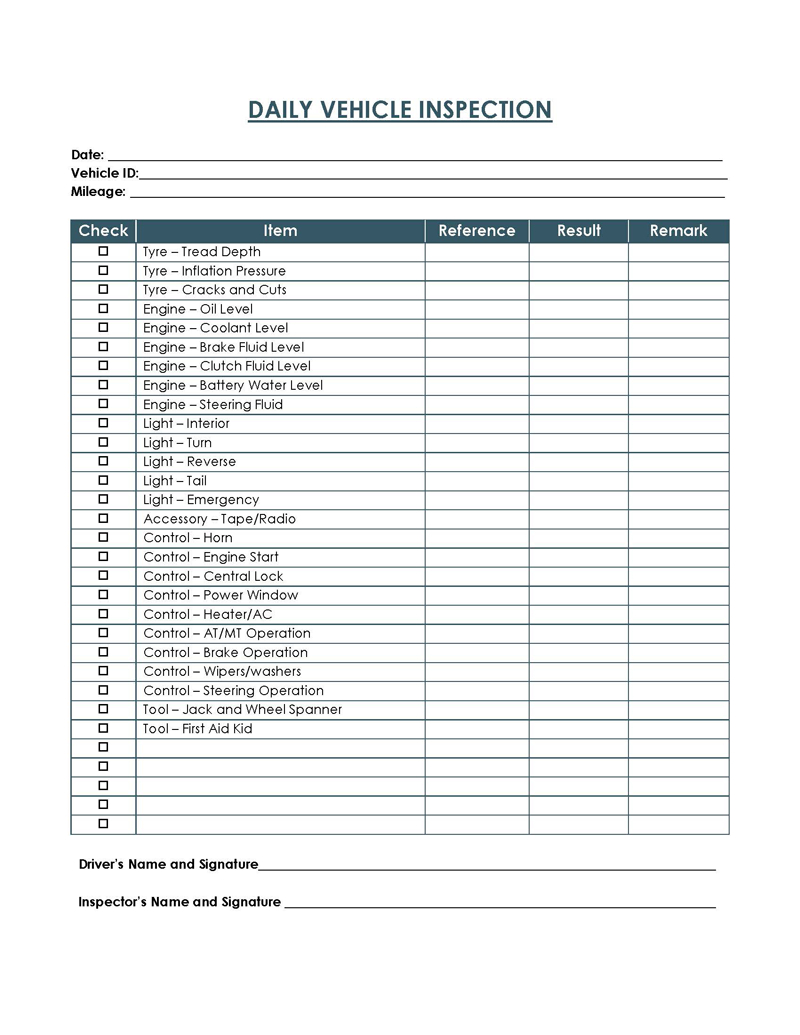 14 Free Vehicle Inspection Forms (Editable) - Word, Excel with regard to Free Printable Vehicle Inspection Form
