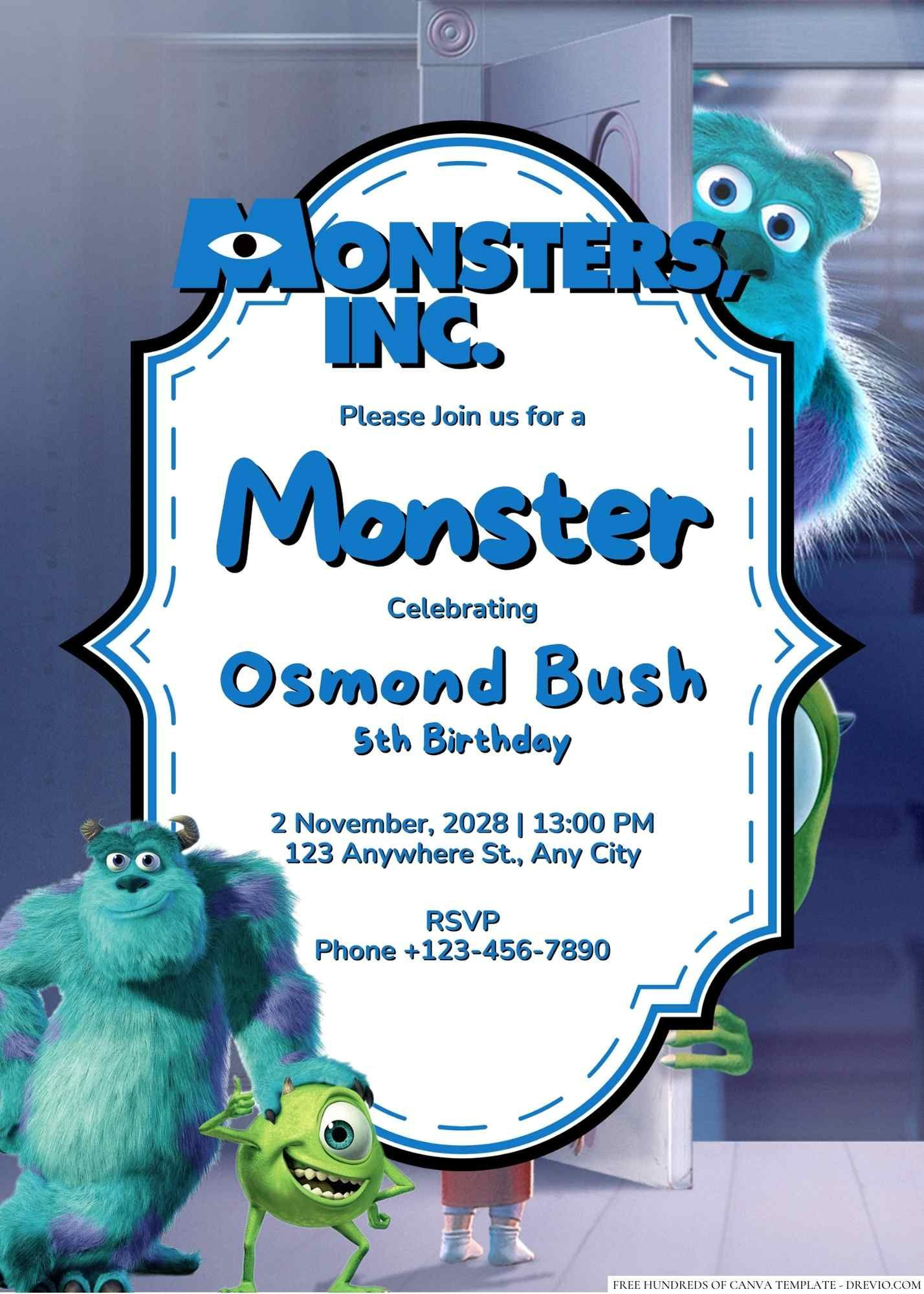 14+ Monsters, Inc. Canva Birthday Invitation Templates with Free Printable Monsters Inc Birthday Invitations
