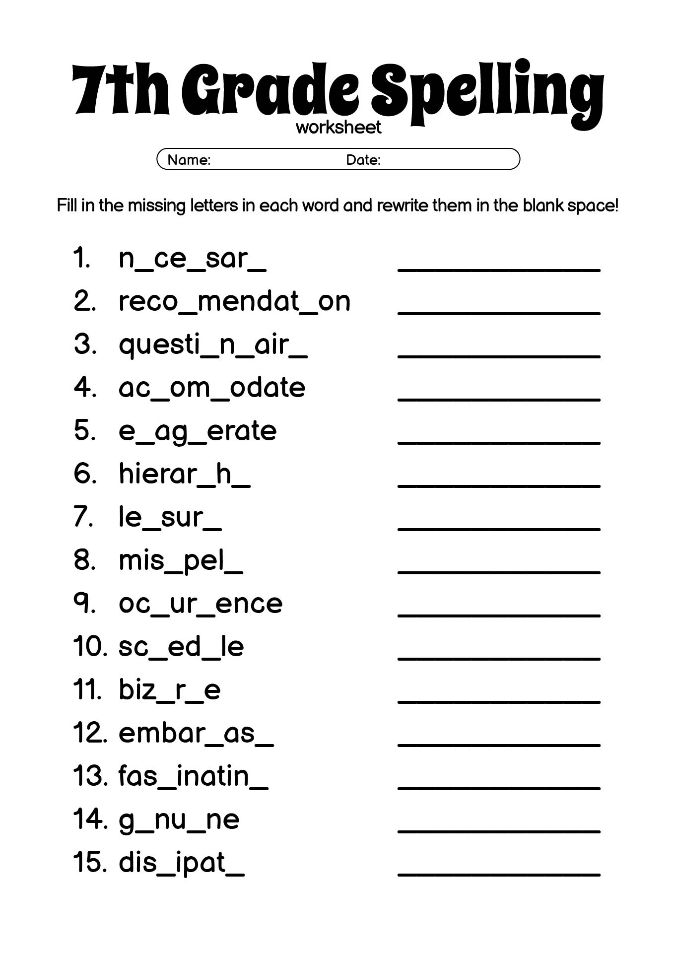 15 7Th Grade Spelling Words Worksheets - Free Pdf At Worksheeto within 7Th Grade Spelling Worksheets Free Printable