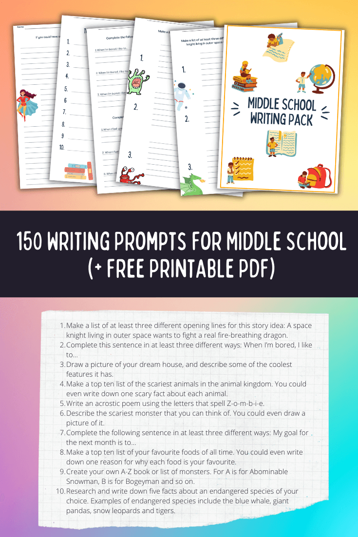 150 Writing Prompts For Middle School | Imagine Forest for Free Printable Writing Prompts For Middle School
