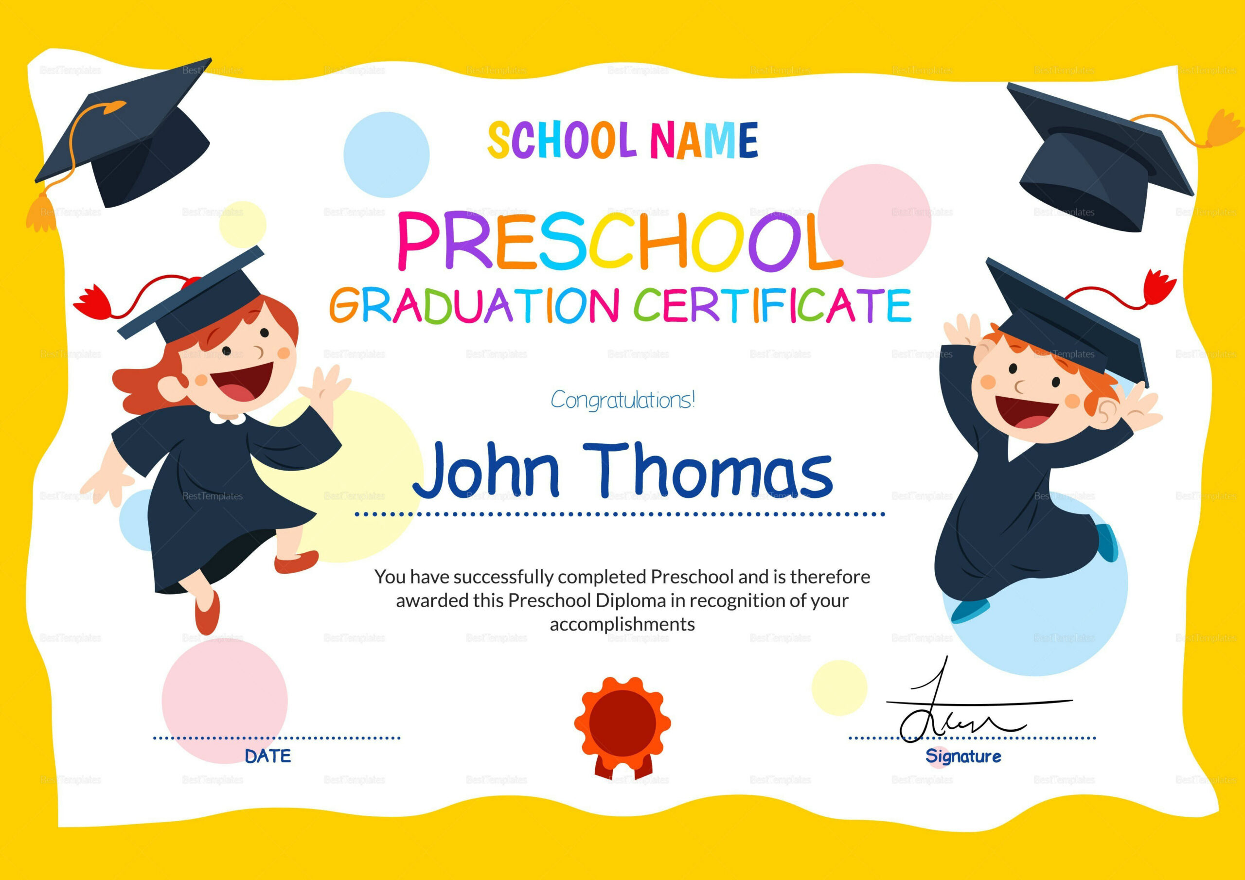 18+ Preschool Certificate Templates - Pdf regarding Preschool Graduation Diploma Free Printable