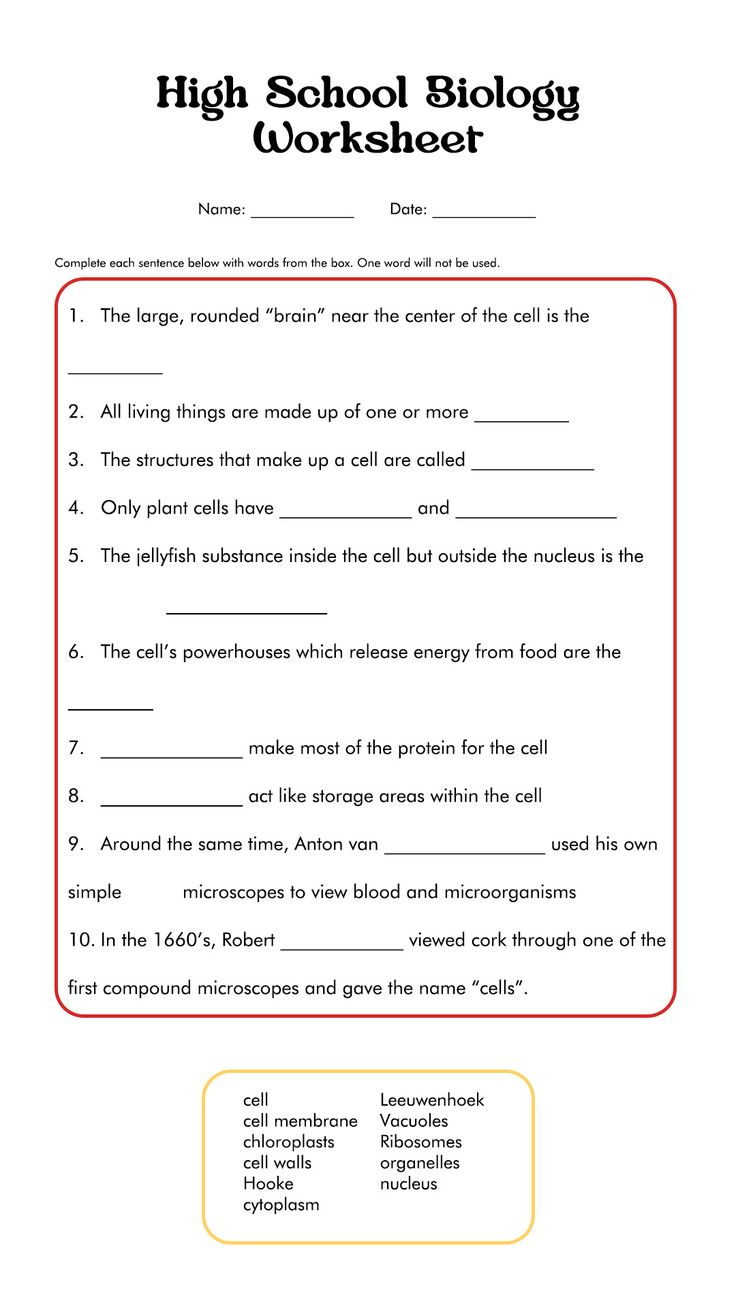 19 Free Printable Biology Worksheets within Free Printable Biology Worksheets For High School