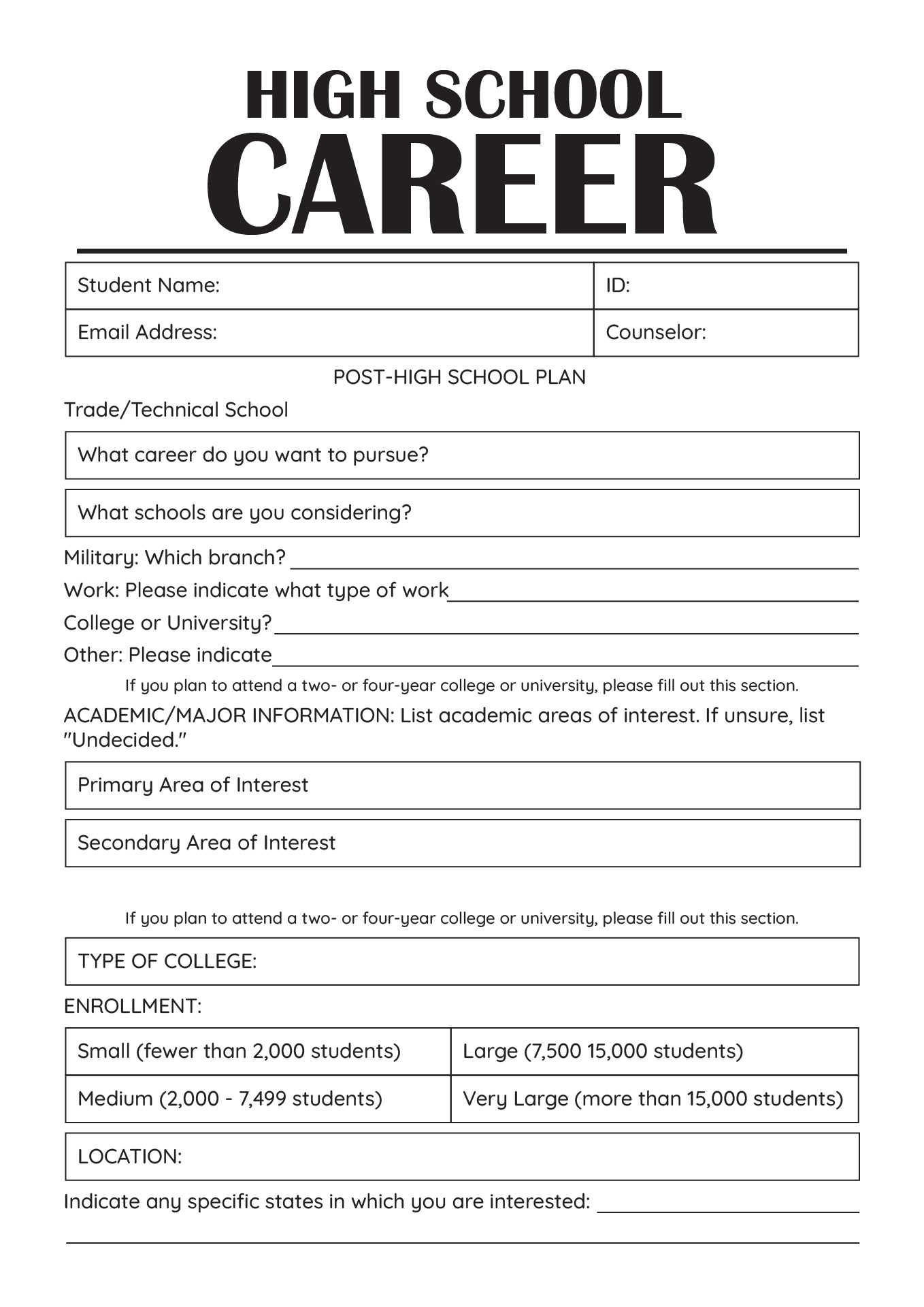19 High School Student Information Worksheet - Free Pdf At inside Free Printable High School Worksheets