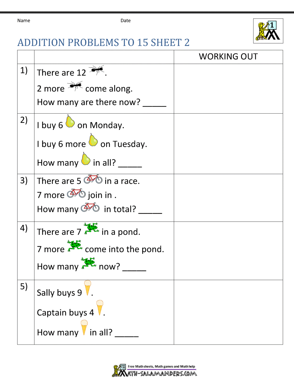1St Grade Addition Word Problems for Free Printable Math Worksheets Word Problems First Grade