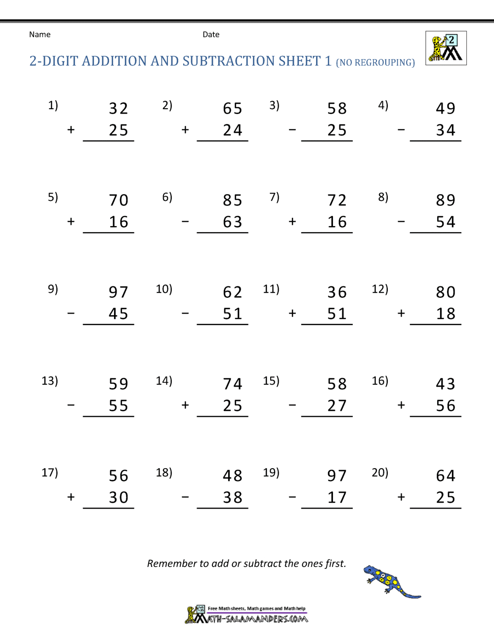 2 Digit Addition And Subtraction Worksheets within Free Printable Double Digit Addition And Subtraction Worksheets