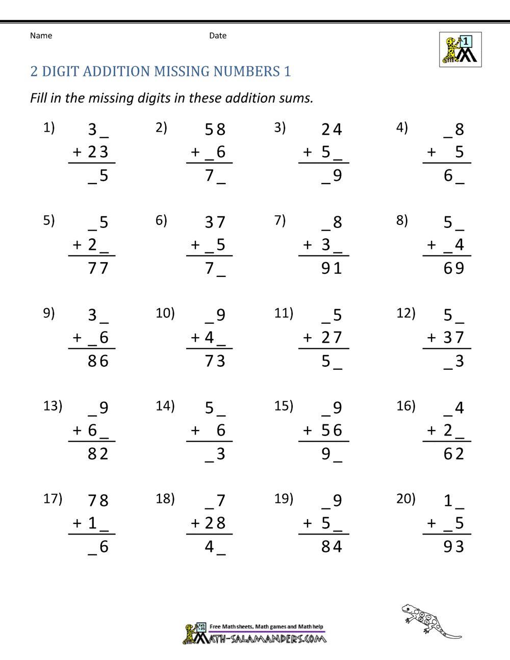 2 Digit Addition Worksheets pertaining to Free Printable Two Digit Addition Worksheets